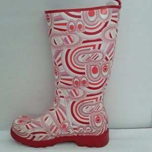COACH Pink/Red Monogram Paisley Rain boots 7M